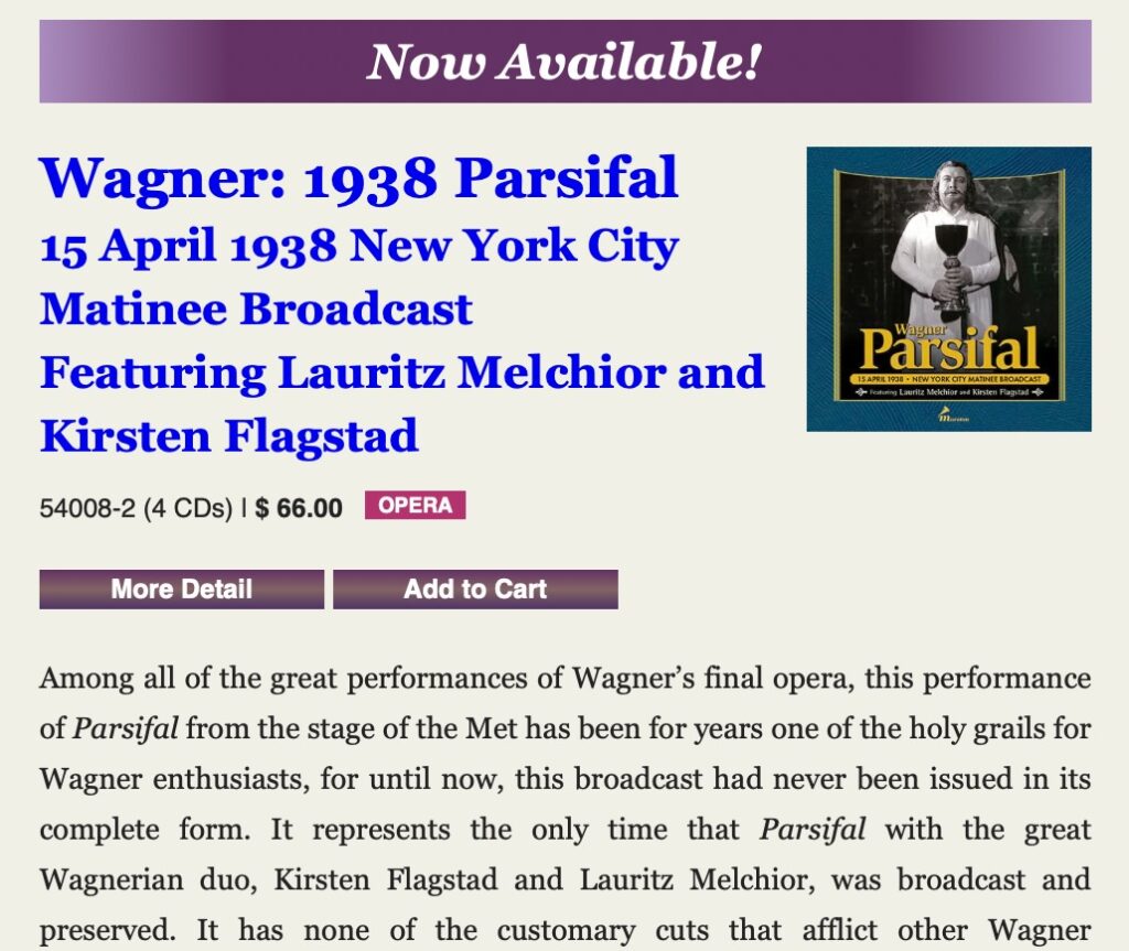1938 Wagner Parsifal on Marston Records