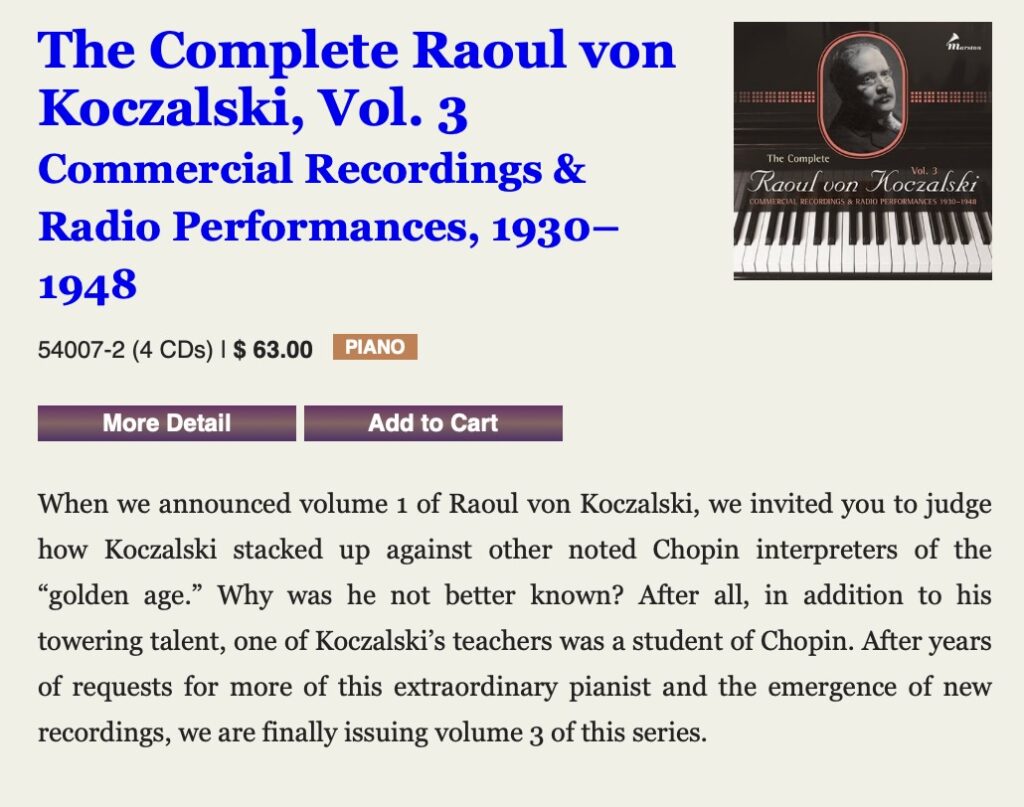 Complete Raoul von
Koczalski on Marston Records